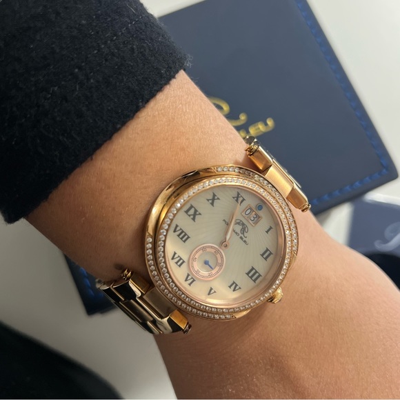 Porsamo Bleu South Sea Crystal luxury stainless steel watch rose gold MSRP $1600 - Picture 4 of 11